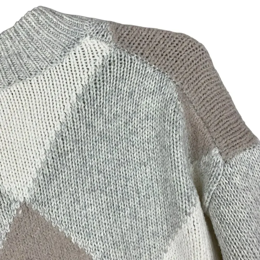 Ann Taylor Sweater Pullover Argyle Grey Cream Soft Knit Mock Neck Women's S - Picture 3 of 7